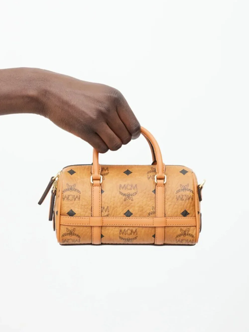 NEW MCM Brown Monogram Mini Aren Boston Bag - Picture 4 of 7